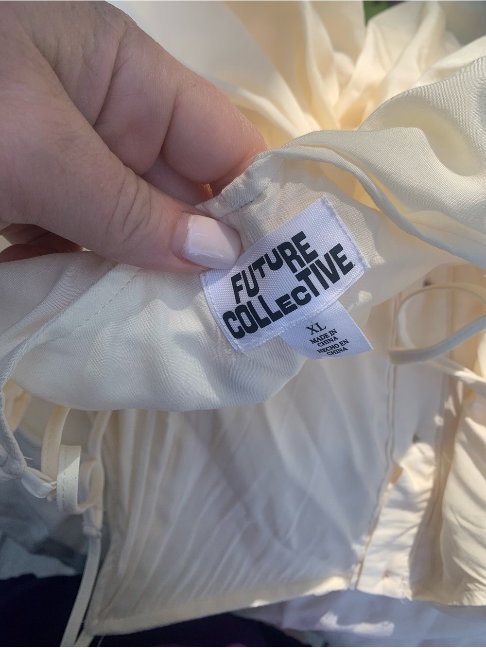 Future Collective Cream Button Up Spaghetti Strap Midi Dress w Ruched Detailing - Picture 5 of 5